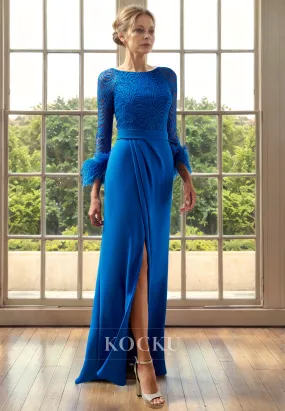 Classic & Timeless Long sleeves Sheath Split Cocktail Mother of the Bride Dress