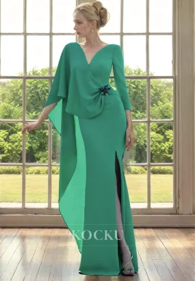 Classic & Timeless V-Neck Cap sleeves Mermaid Split Cocktail Mother of the Bride Dress