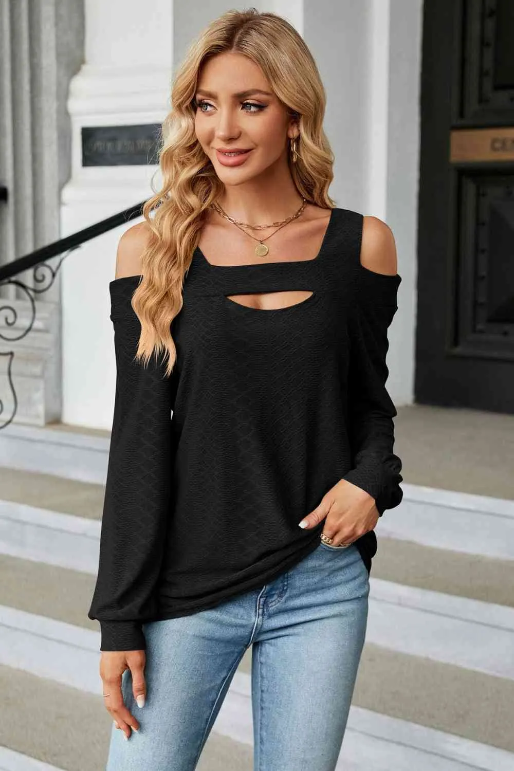 Cold Shoulder Square Neck Cutout Blouse