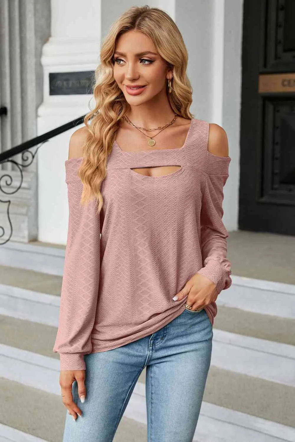 Cold Shoulder Square Neck Cutout Blouse