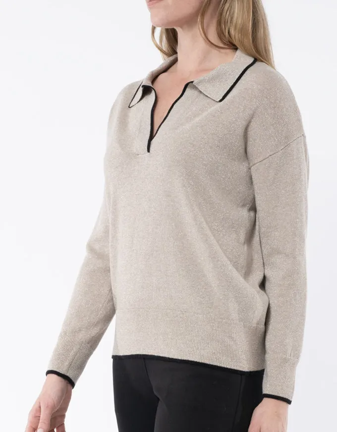 Collared Pullover Almond Lurex