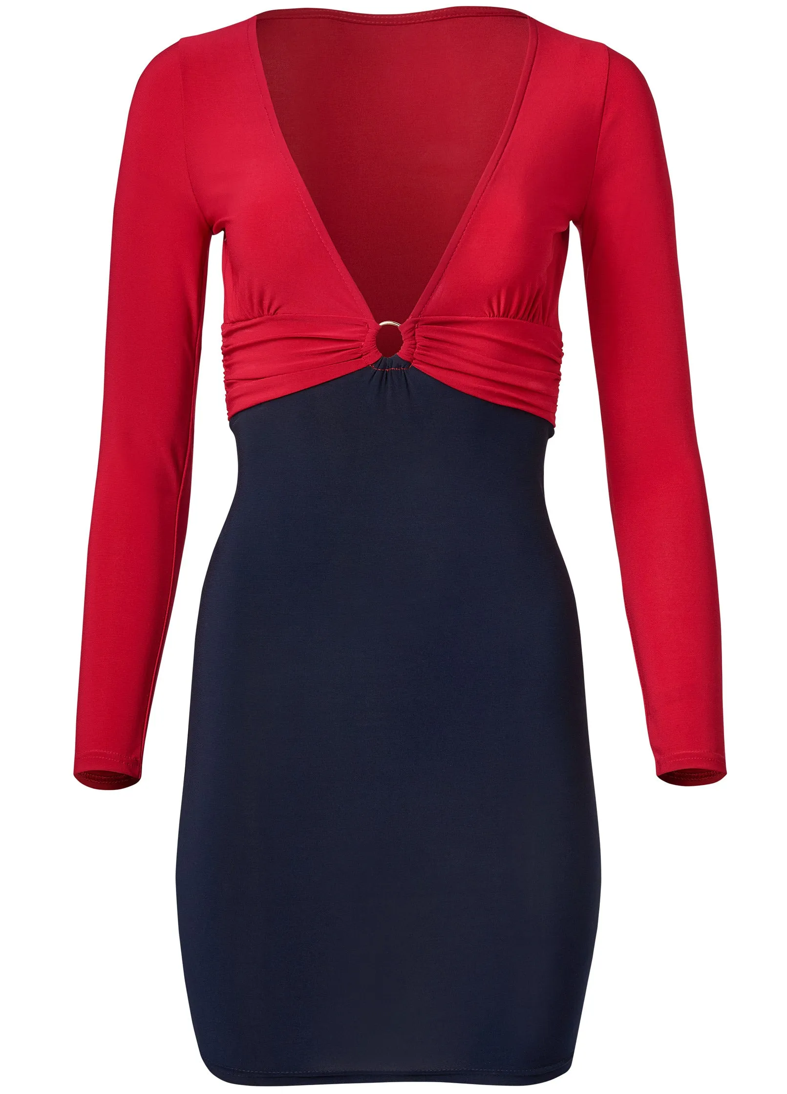 Color Block Bodycon Dress  - Red And Blue