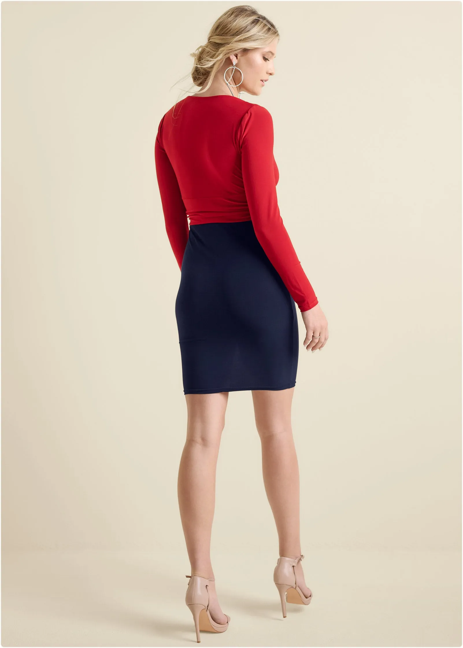 Color Block Bodycon Dress  - Red And Blue