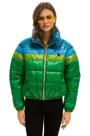 COLOR BLOCK LUXE APRES PUFFER JACKET - AMAZON GLOSSY