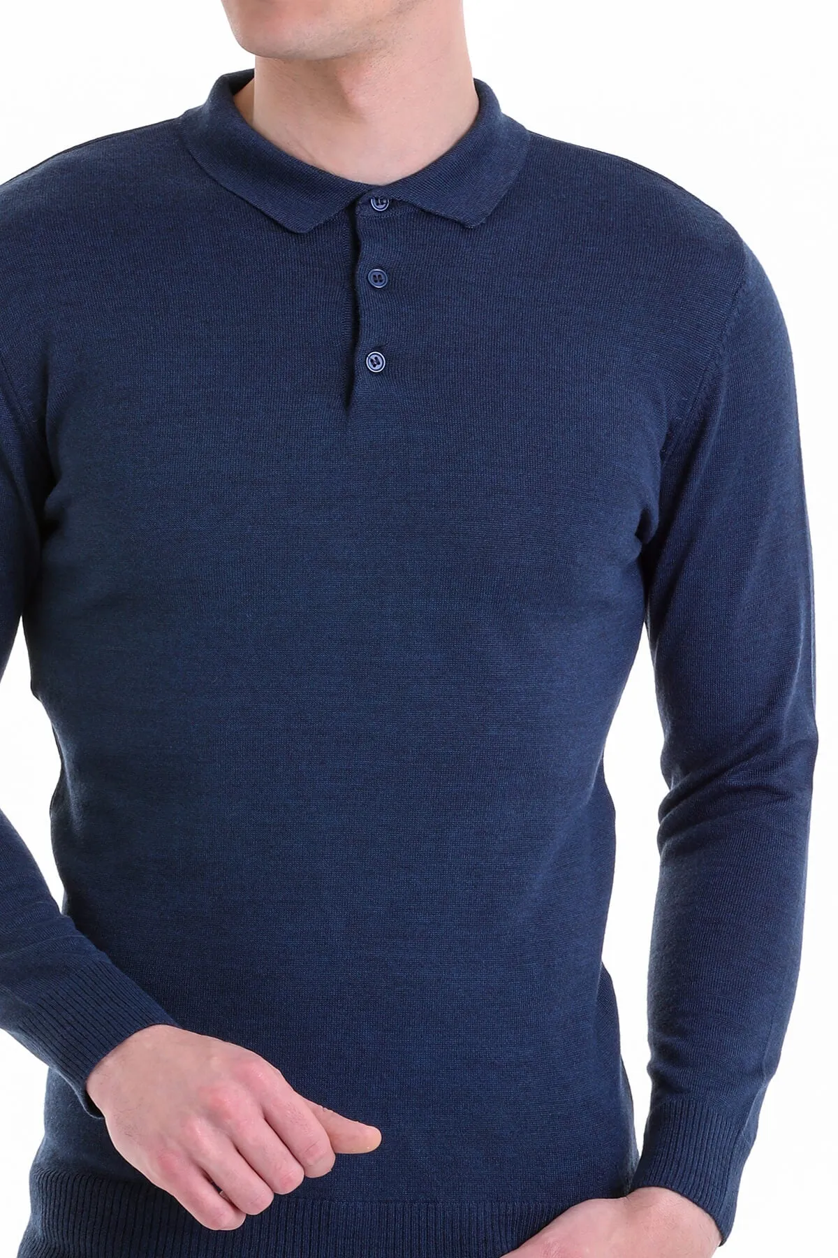 Comfort Fit Wool Blend Indigo Polo Sweater