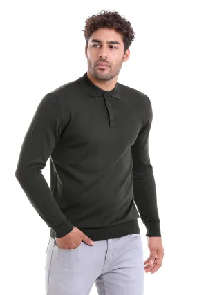 Comfort Fit Wool Blend Khaki Polo Sweater