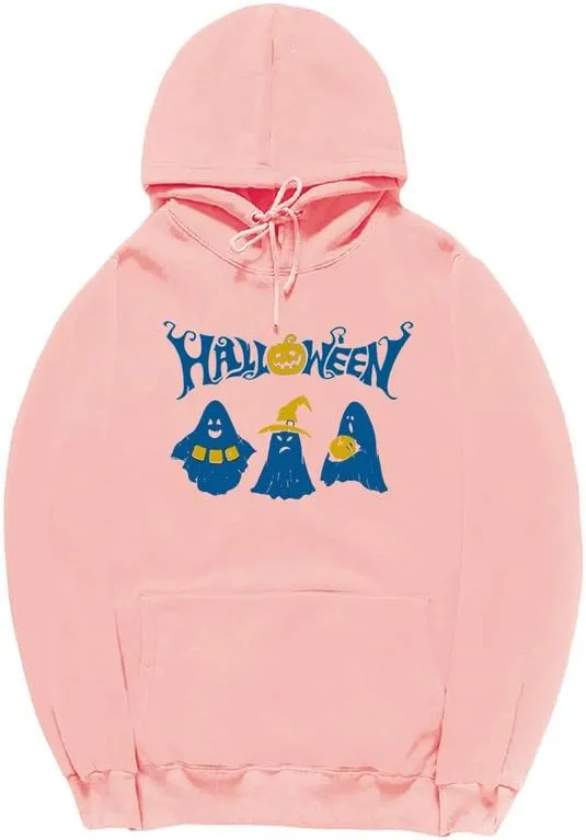 CORIRESHA Halloween Ghost Hoodie Long Sleeve Drawstring Pocket Unisex Harajuku Gothic Sweatshirt