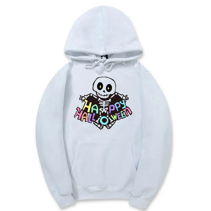 CORIRESHA Women's Teen Halloween Skeleton Hoodie Long Sleeve Drawstring Pocket Letters Sweatshirt