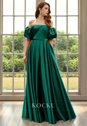 Couture Off-Shoulder Puff sleeves A-Line Satin Cocktail Mother of the Bride Dress