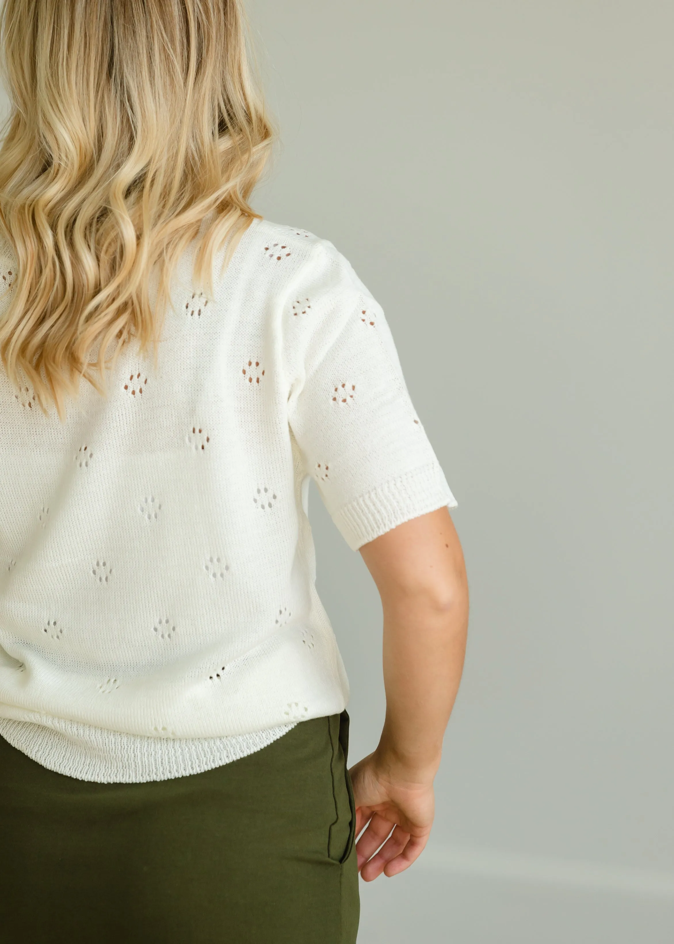 Crochet Print Ivory Short Sleeve Sweater - FINAL SALE