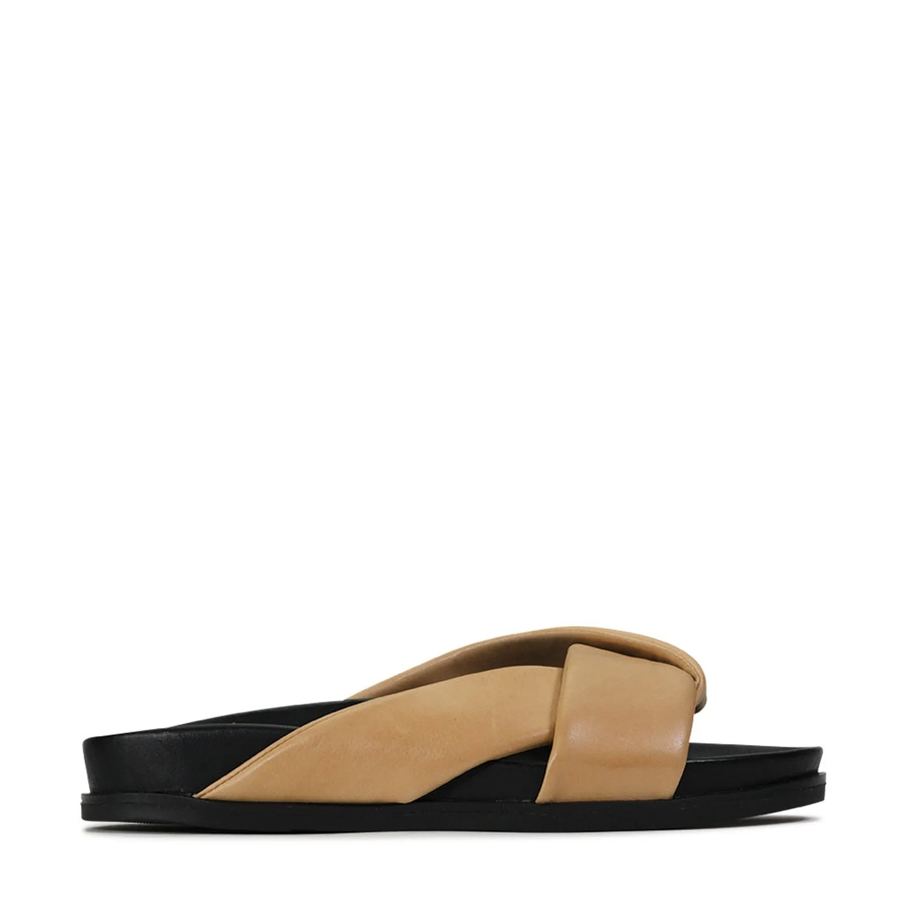 CROSS LEATHER SLIDE SANDALS