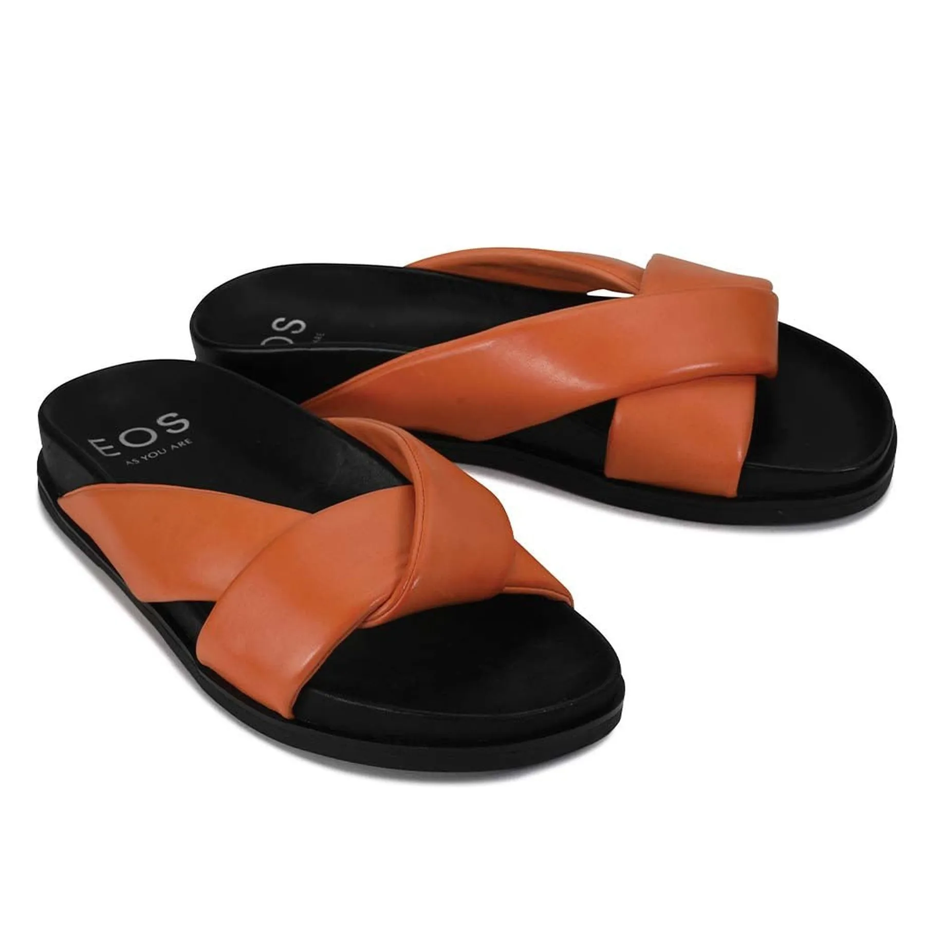 CROSS LEATHER SLIDE SANDALS