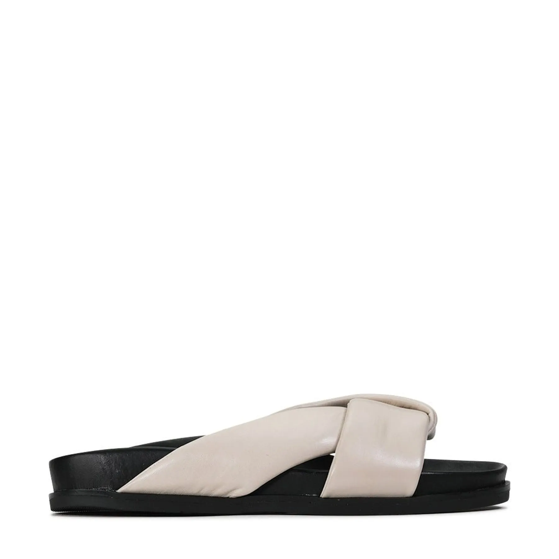 CROSS LEATHER SLIDE SANDALS