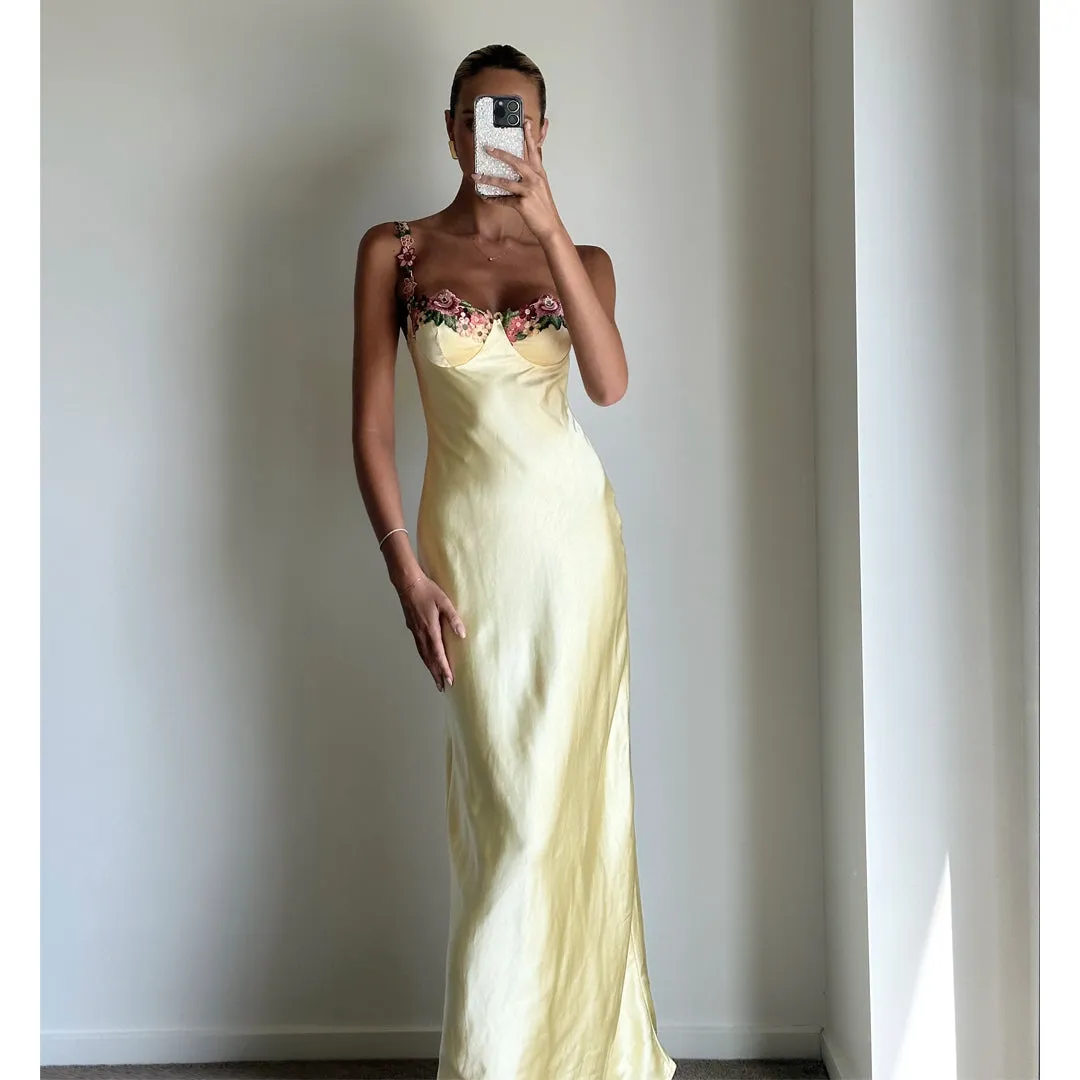 CRUZ Soft Yellow Strappy Bustier Maxi Dress