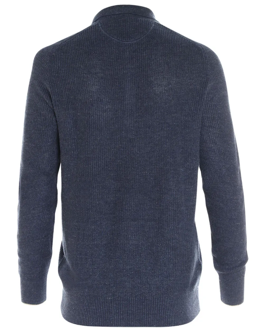 Dark Blue Linen Blend Long Sleeve Sweater Polo