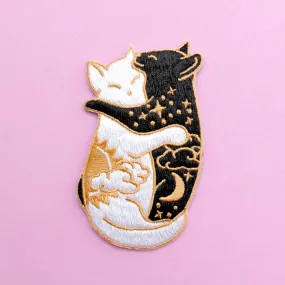 Day & Night Hugging Cats Iron-On Patch