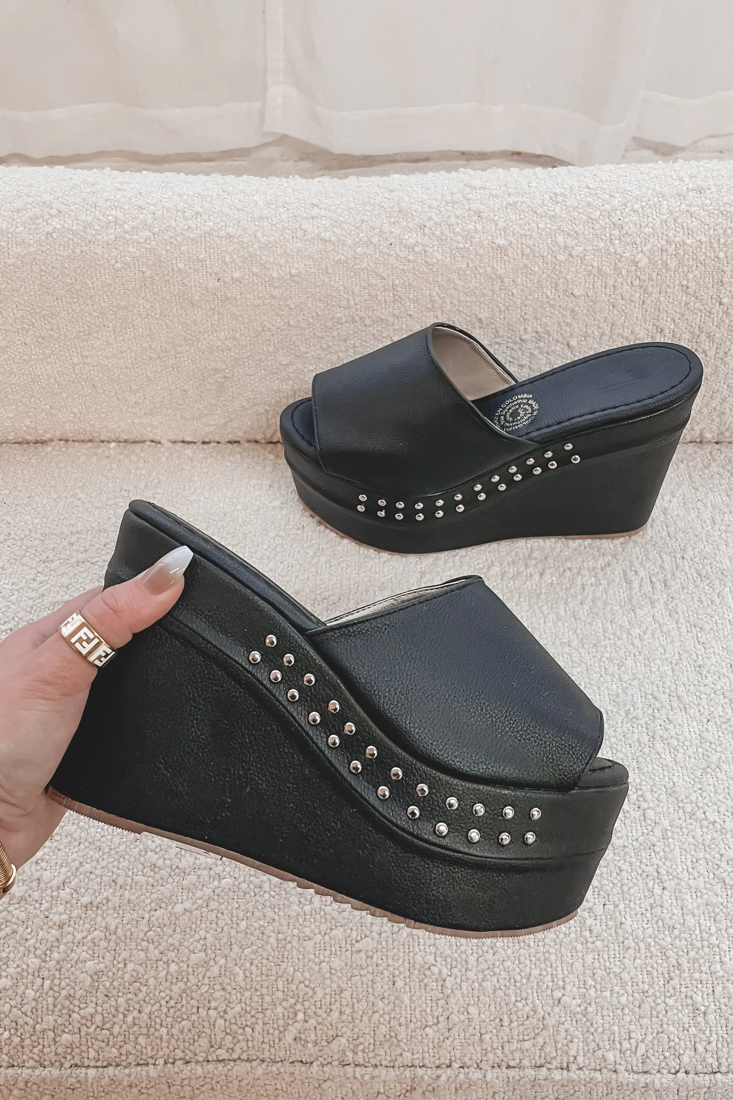 DEAL Warm Days Hotter Nights Black Slip On Wedge Heel