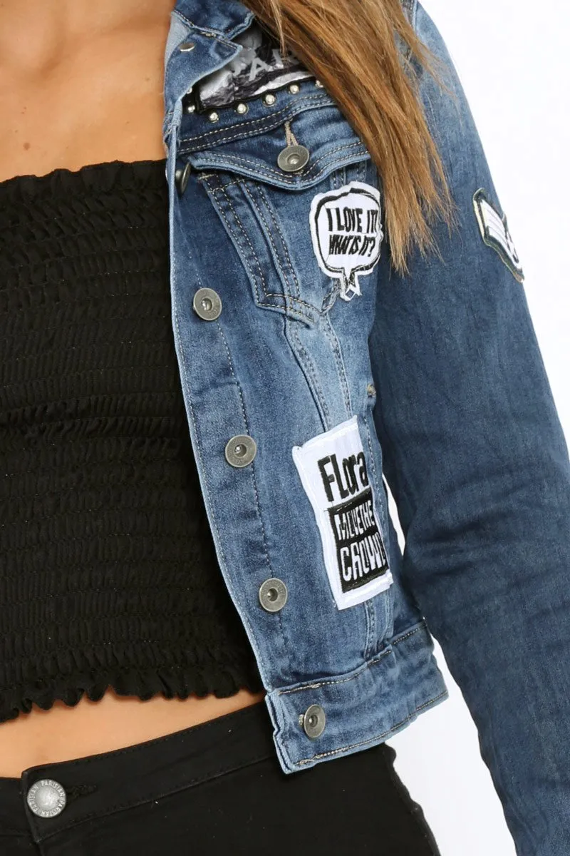 Denim Patch and Stud Jacket - Brittni