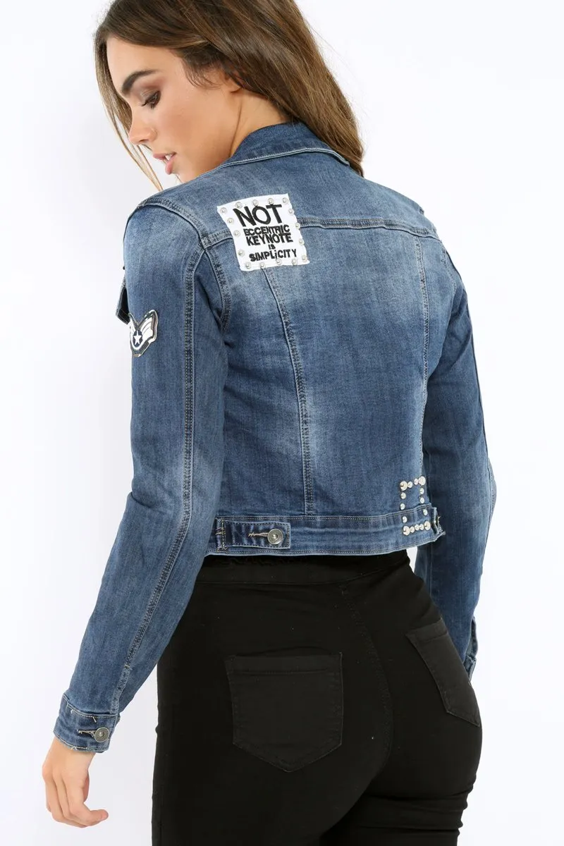 Denim Patch and Stud Jacket - Brittni