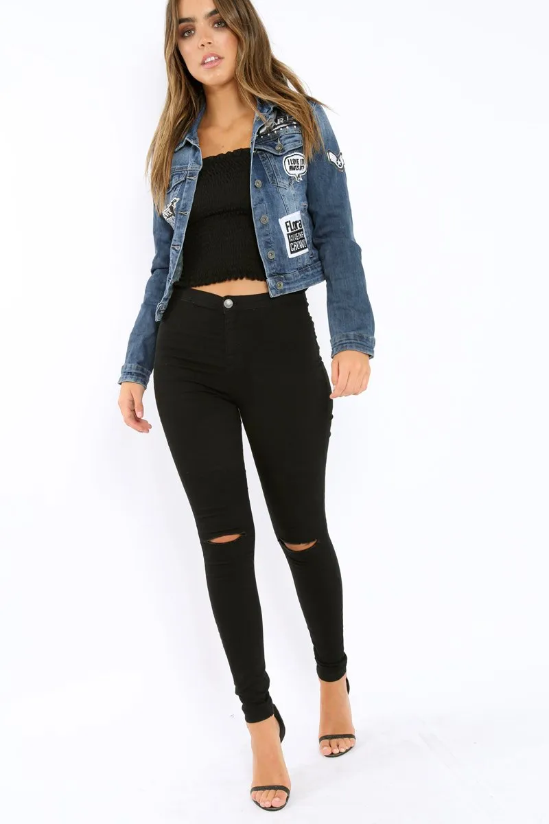 Denim Patch and Stud Jacket - Brittni