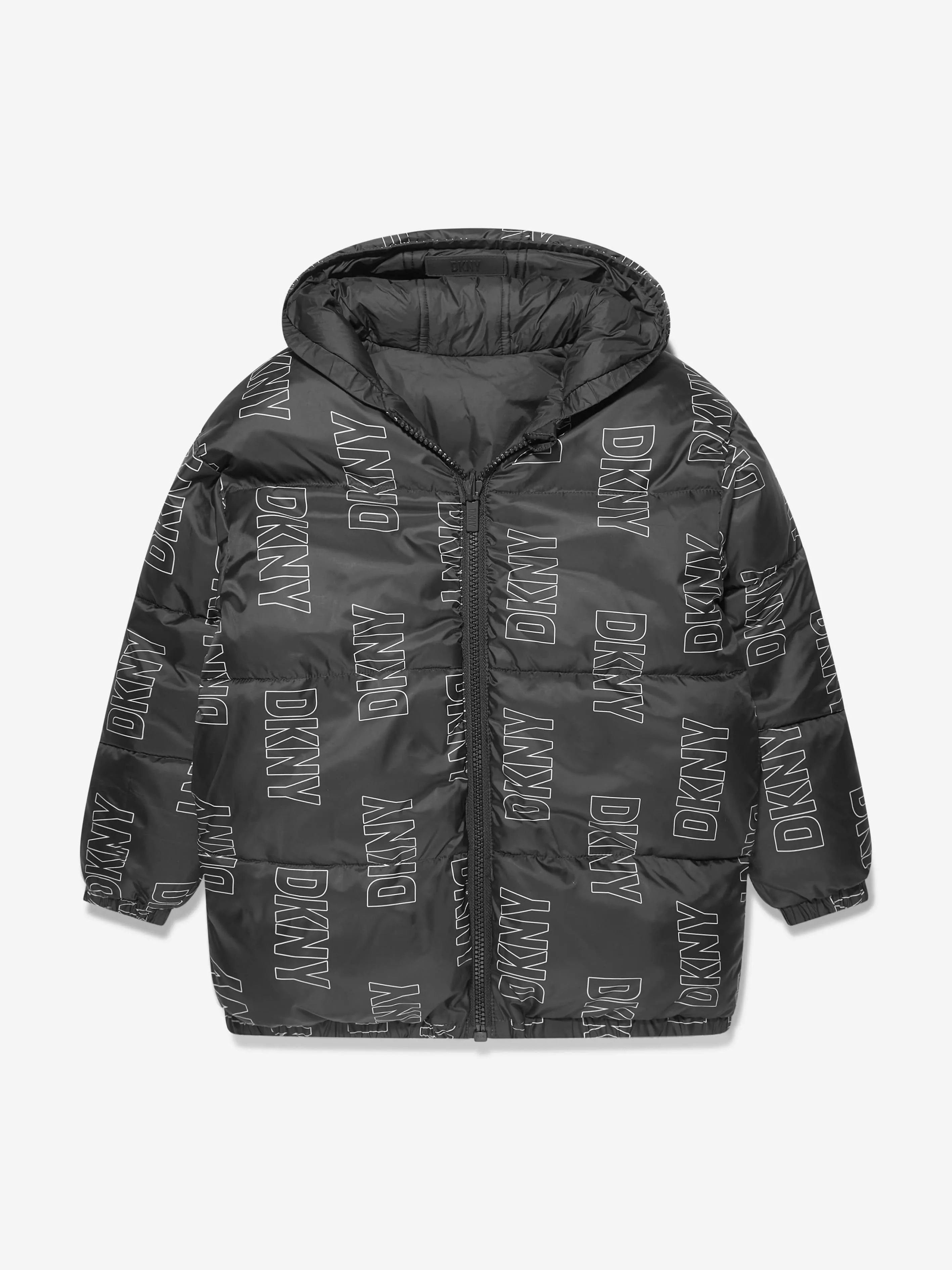 DKNY Girls Reversible Down Puffer Jacket in Black