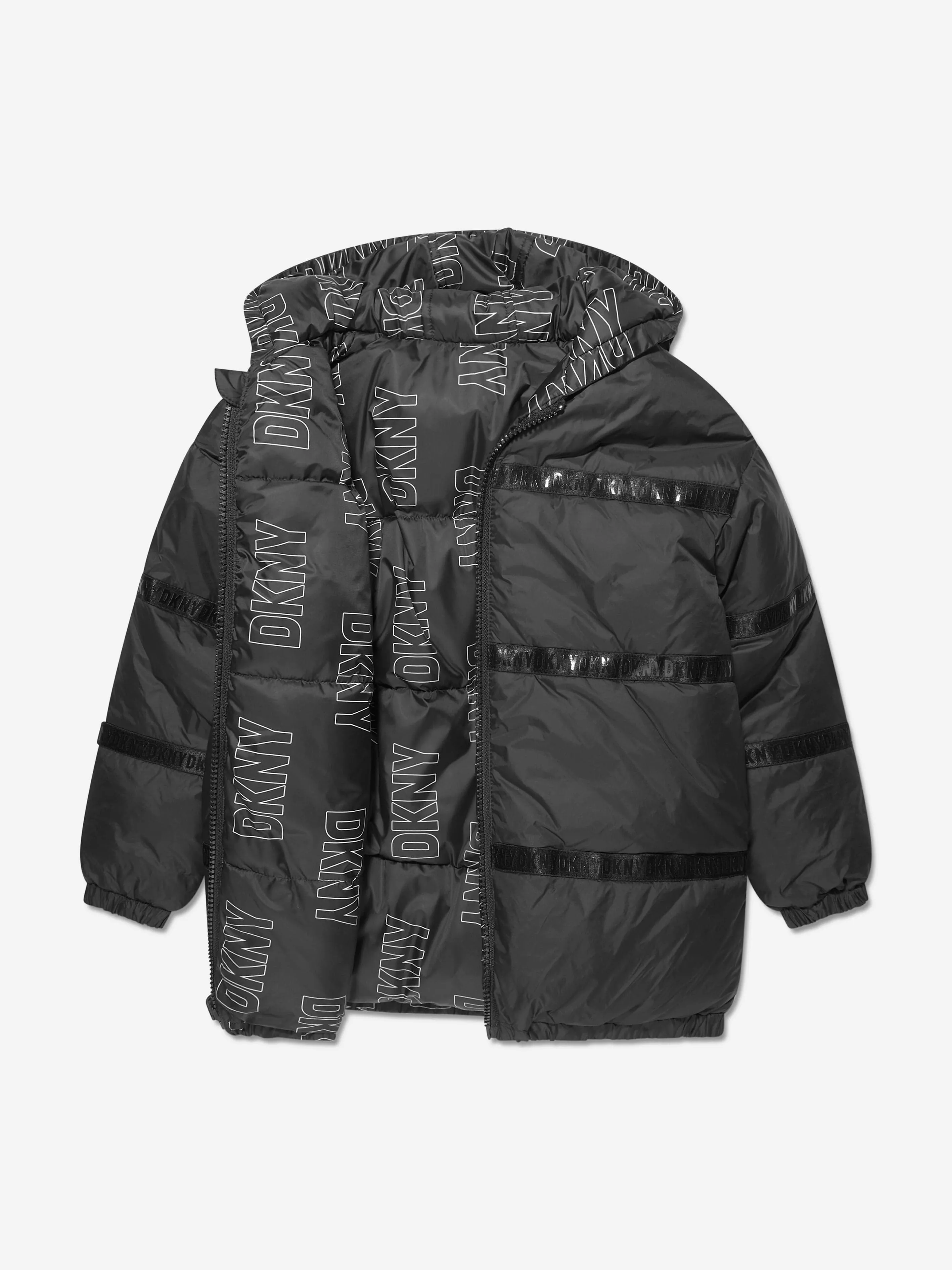 DKNY Girls Reversible Down Puffer Jacket in Black