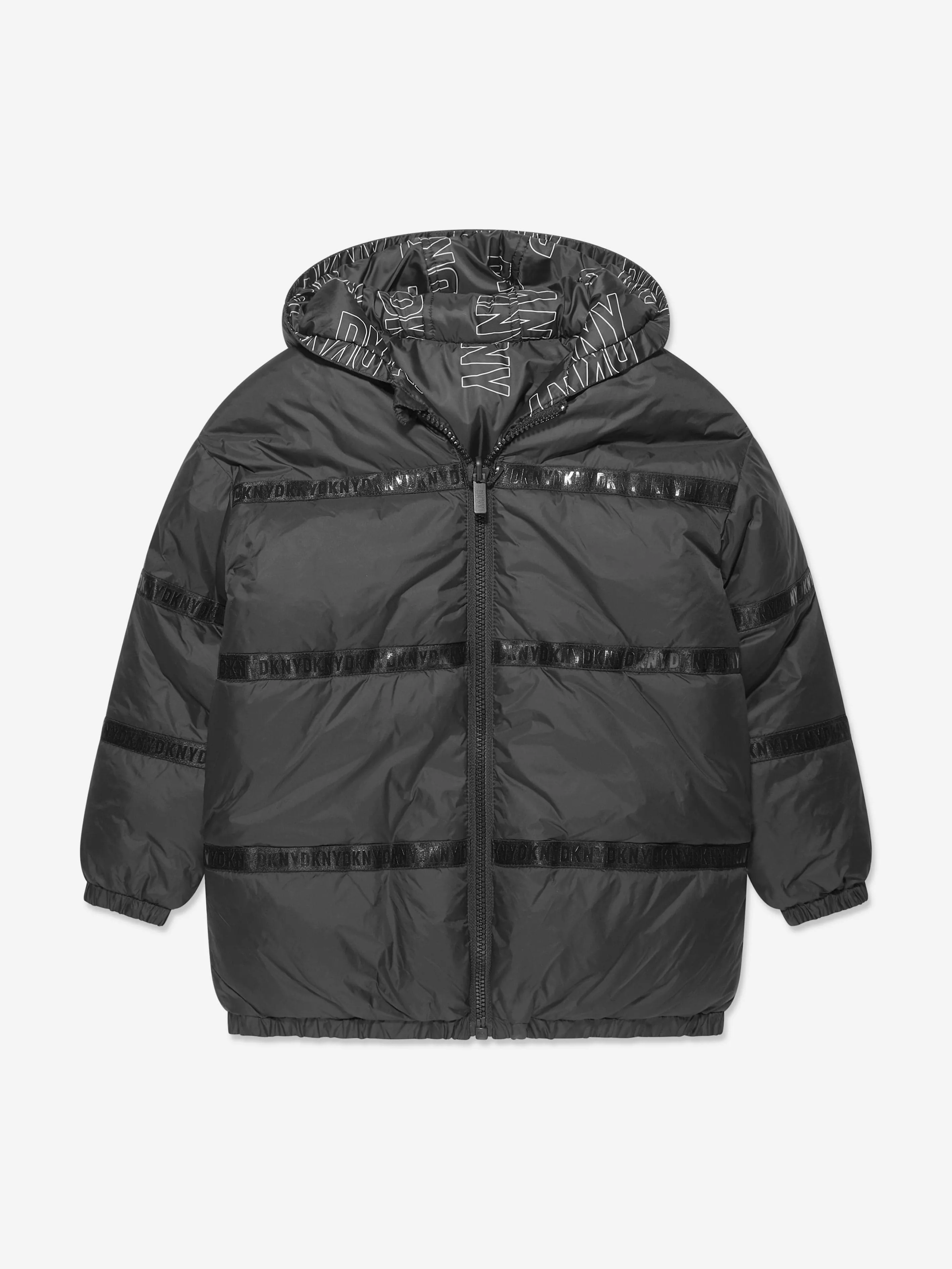 DKNY Girls Reversible Down Puffer Jacket in Black