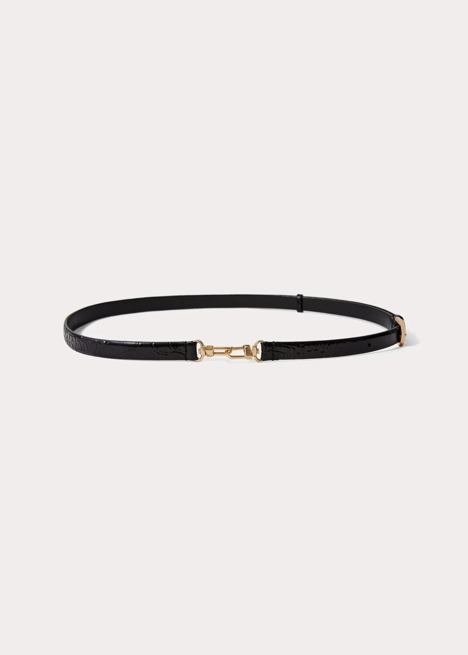 Double clasp croco-embossed belt black