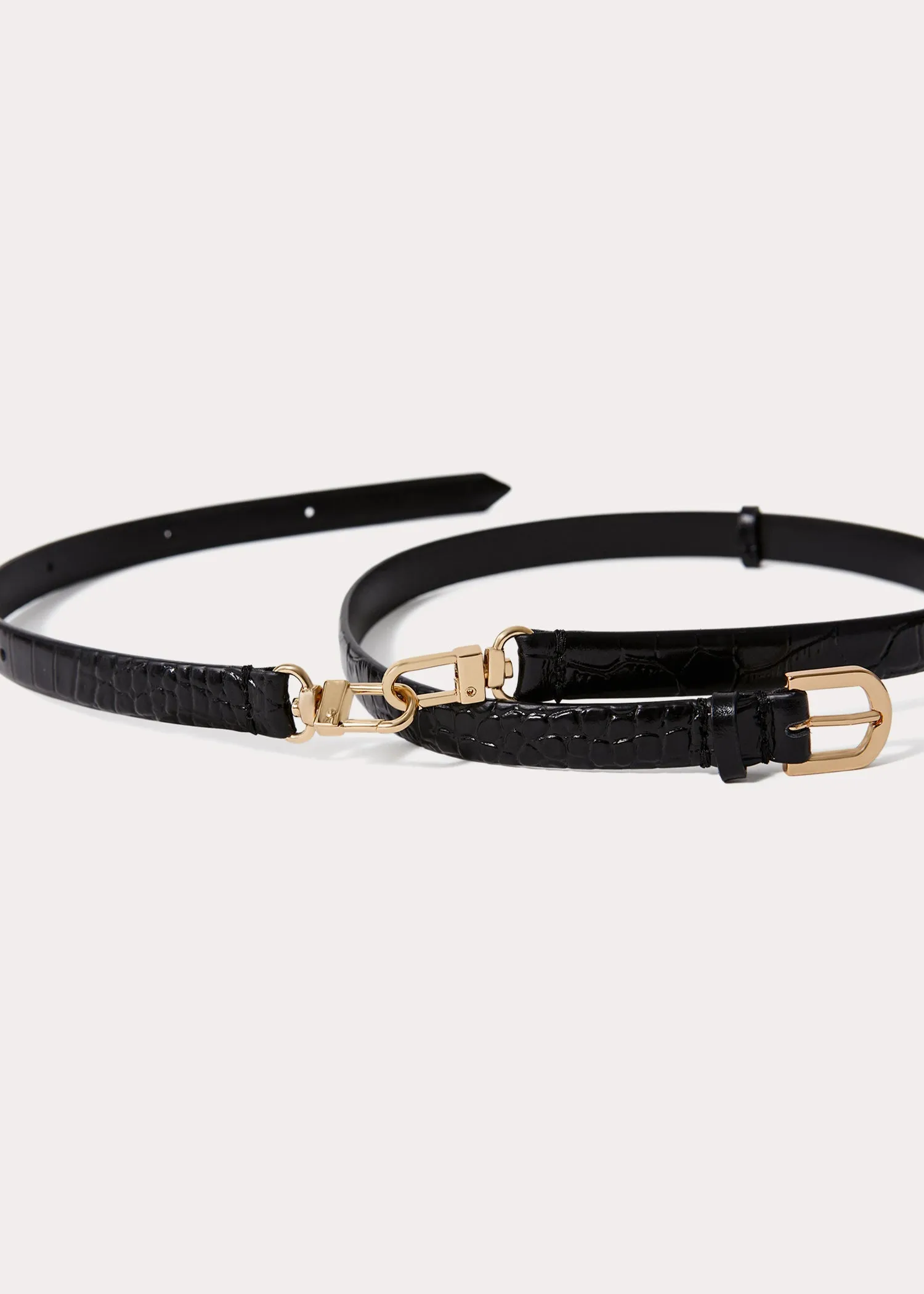 Double clasp croco-embossed belt black