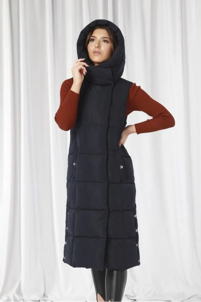 Double Second Navy Long Lux Wrap Gilet Puffer