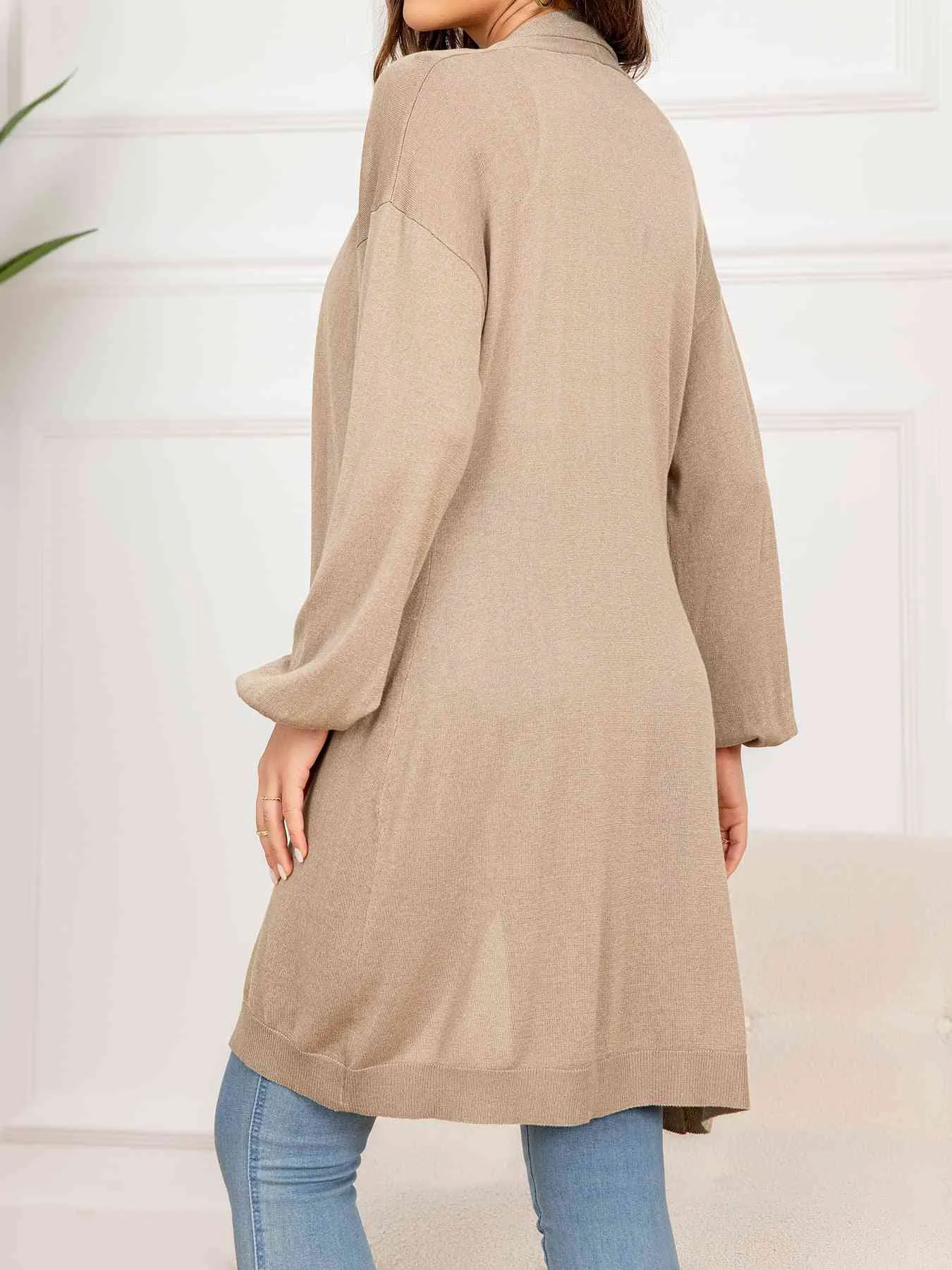 Dropped Shoulder Open Front Longline Cardigan