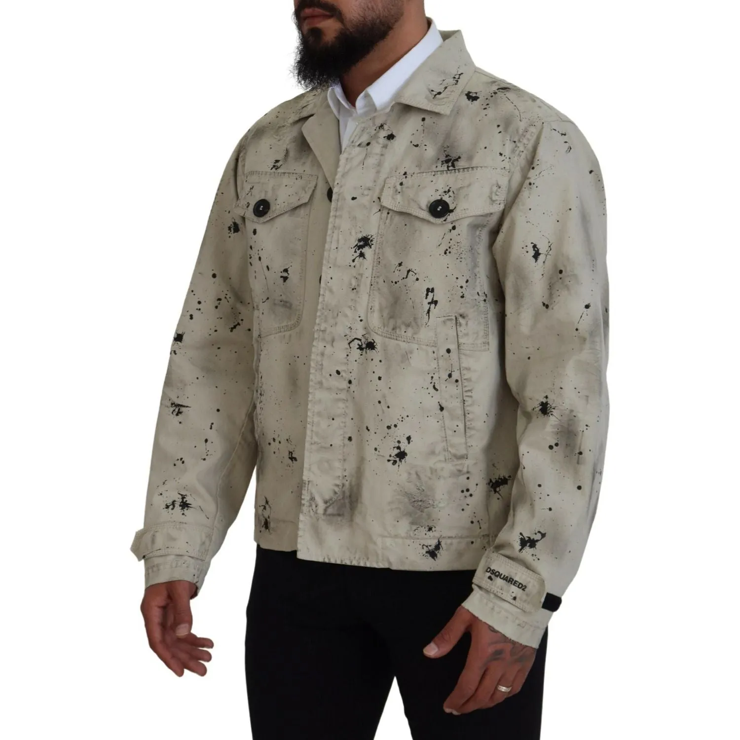 Dsquared² Off White Black Splash Print Casual Denim Jacket