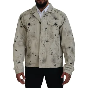 Dsquared² Off White Black Splash Print Casual Denim Jacket