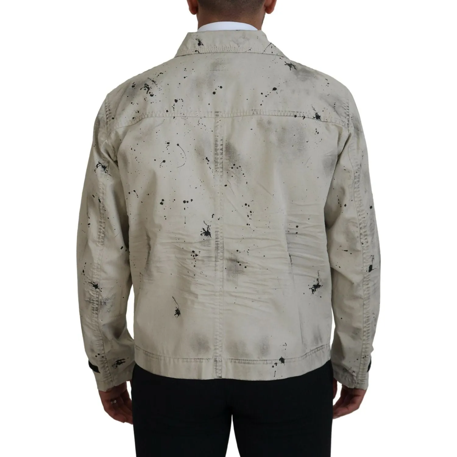 Dsquared² Off White Black Splash Print Casual Denim Jacket