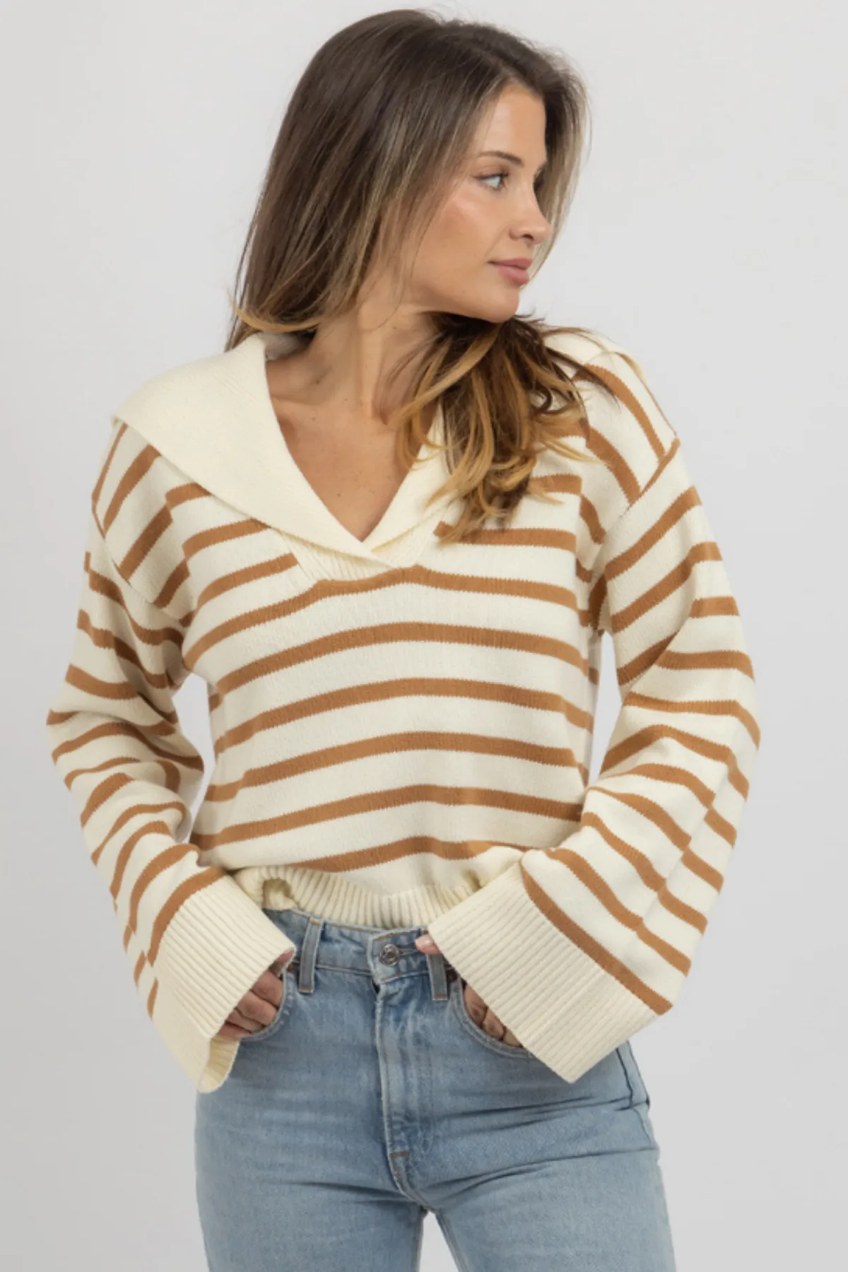 ELEVATE CINNAMON COLLAR SWEATER