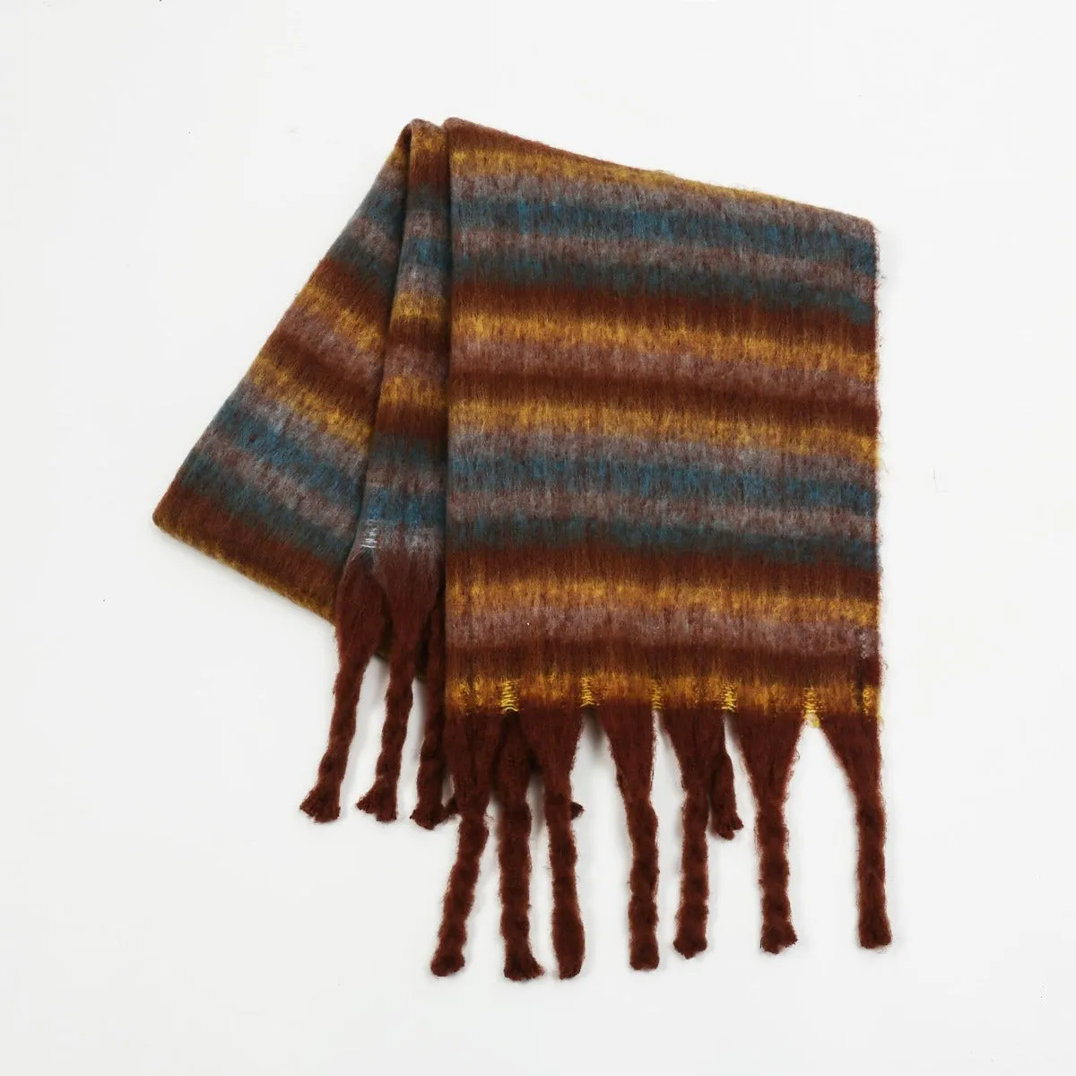 Elevate Your Style with the Women's Fringe Contrast Striped Scarf