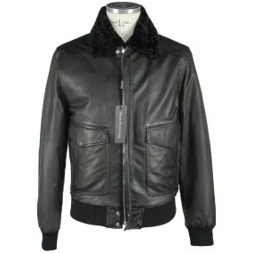 Emilio Romanelli Sleek Black Leather Zip Jacket