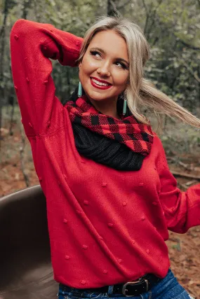 Favor The Cold Buffalo Check Infinity Scarf In Red