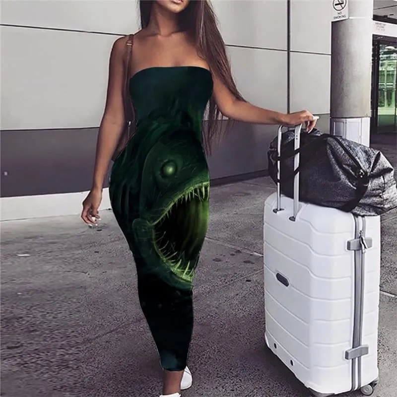 Fish Dress Women Punk Rock 3d Print Animal Vestido Sexy Green Sundress Tropical Boho