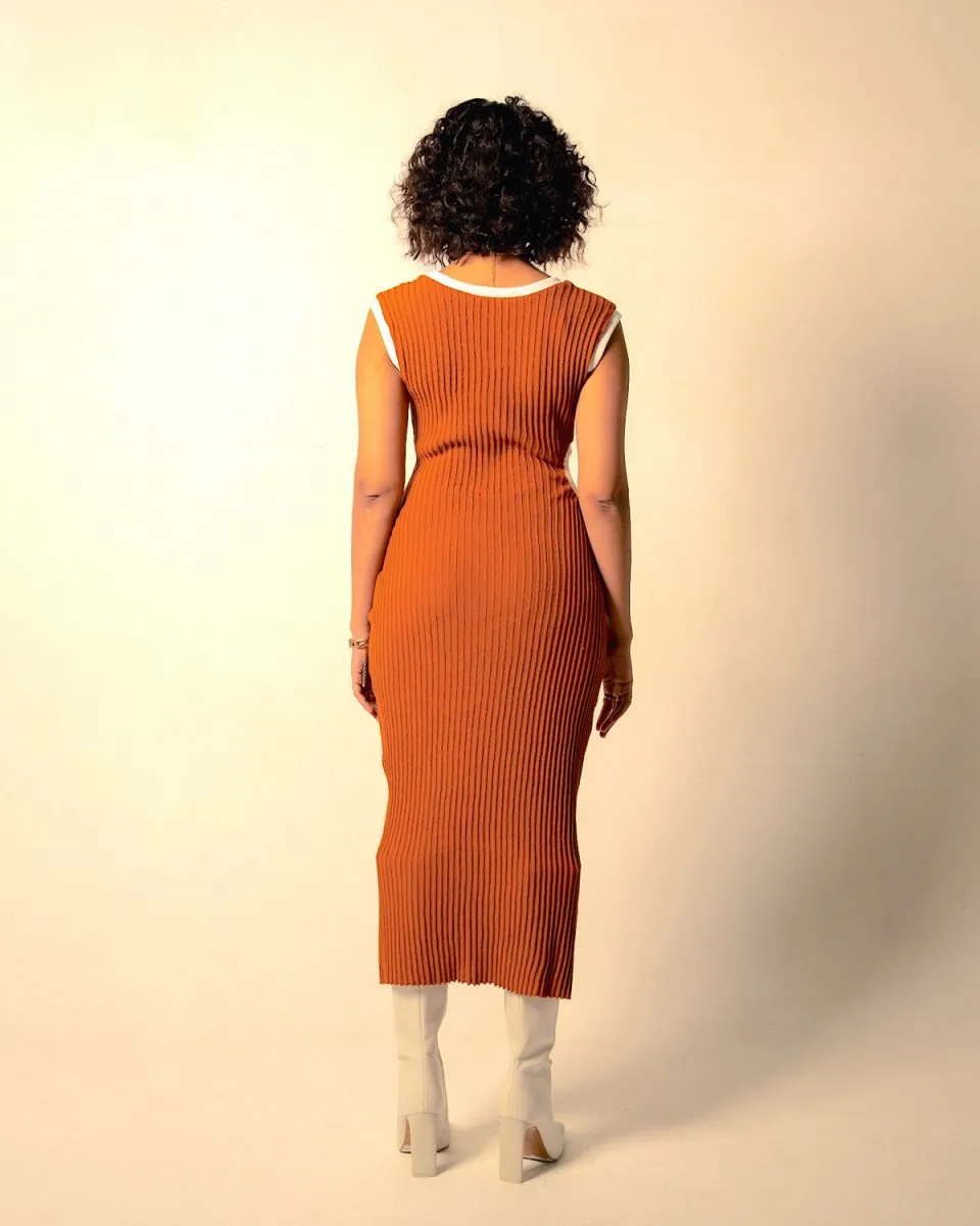 Flavia Dress - Hand Knitted Cut Out Dress | Orange