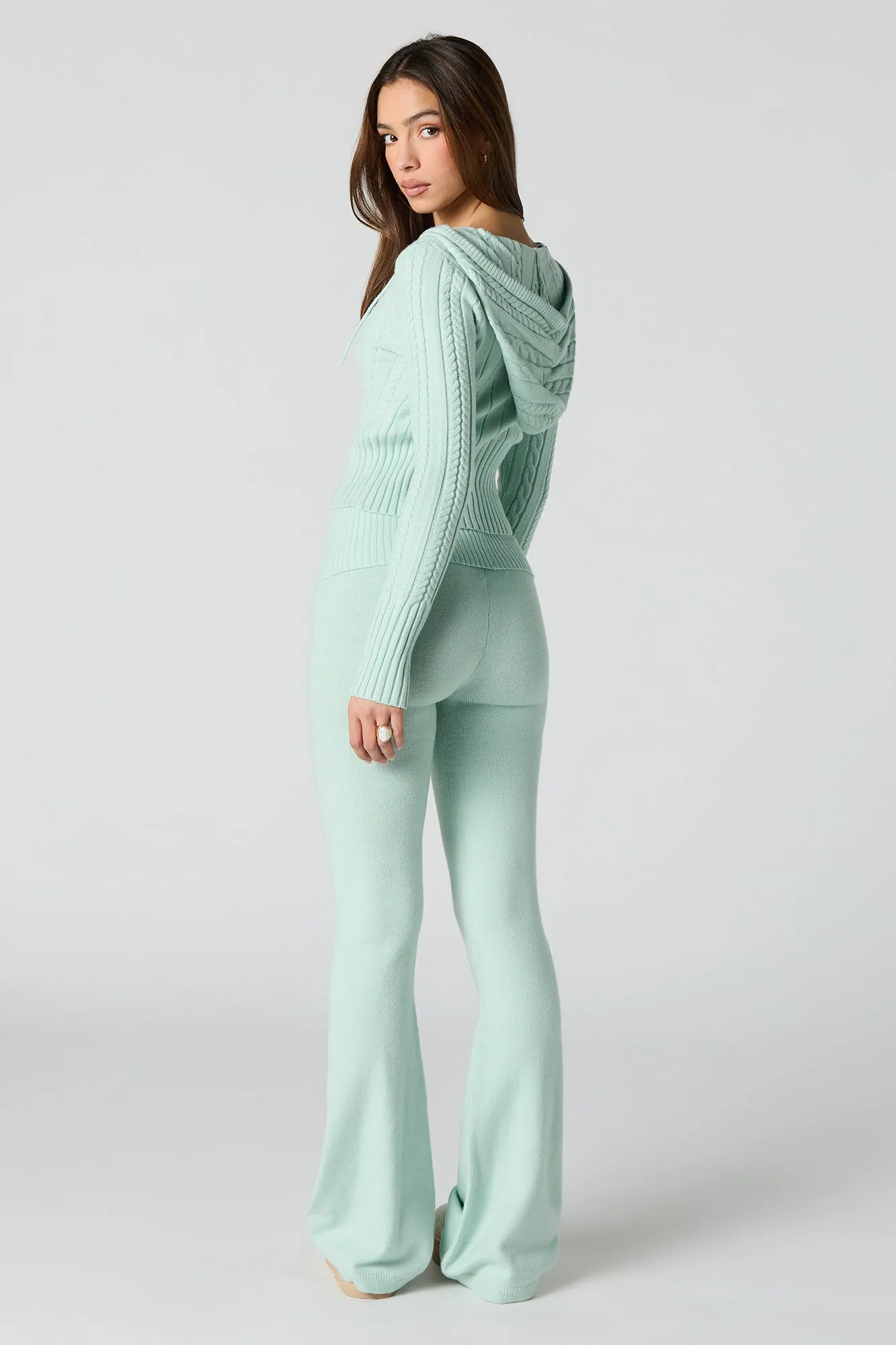 Foldover Waist Flare Knit Pant