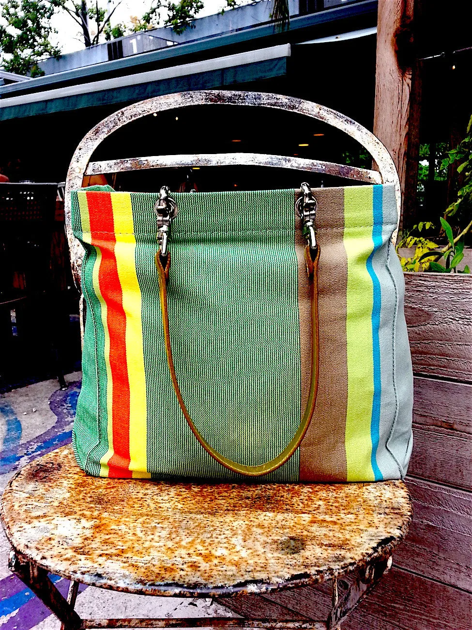 French Cotton Stripe Bags Green