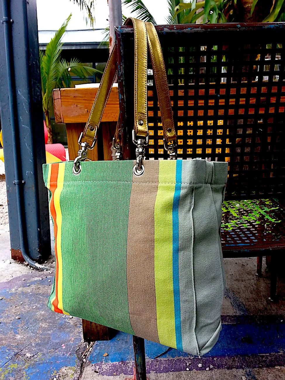 French Cotton Stripe Bags Green