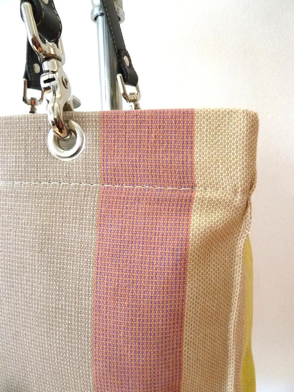 French Cotton Stripe Bags Lavender White Color Block