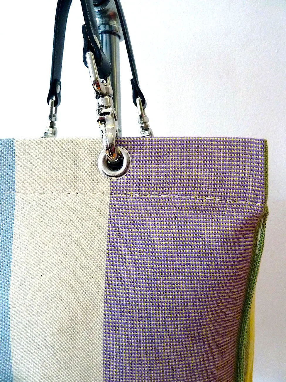 French Cotton Stripe Bags Lavender White Color Block