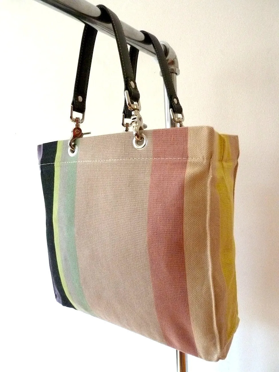 French Cotton Stripe Bags Lavender White Color Block