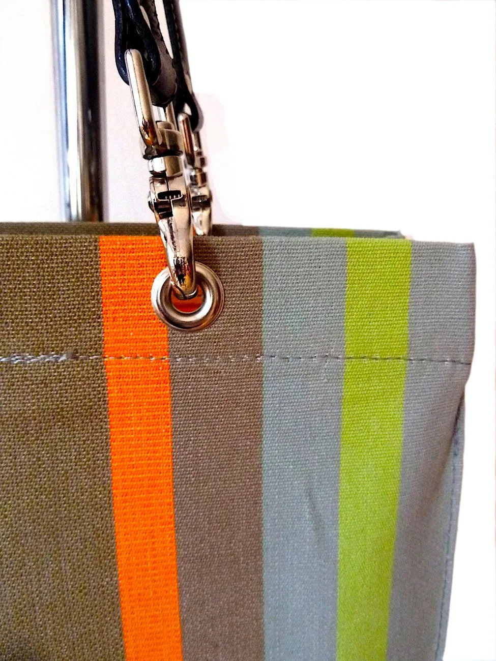 French Cotton Stripe Bags Taupe and Pink Color Block