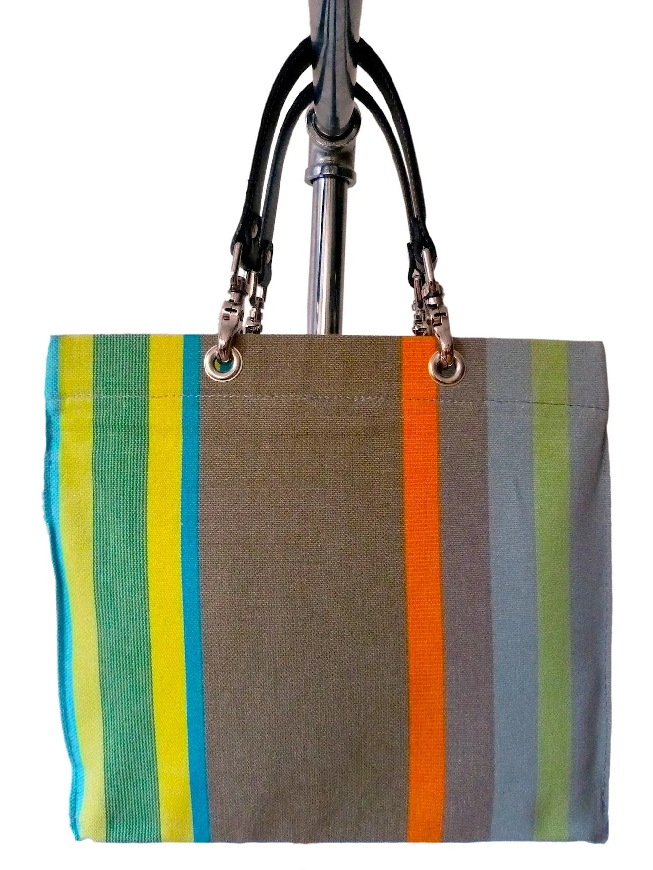 French Cotton Stripe Bags Taupe and Pink Color Block