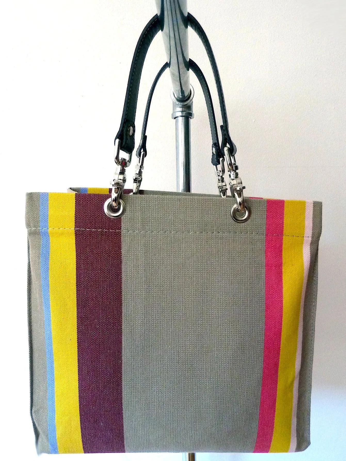 French Cotton Stripe Bags Taupe and Pink Color Block