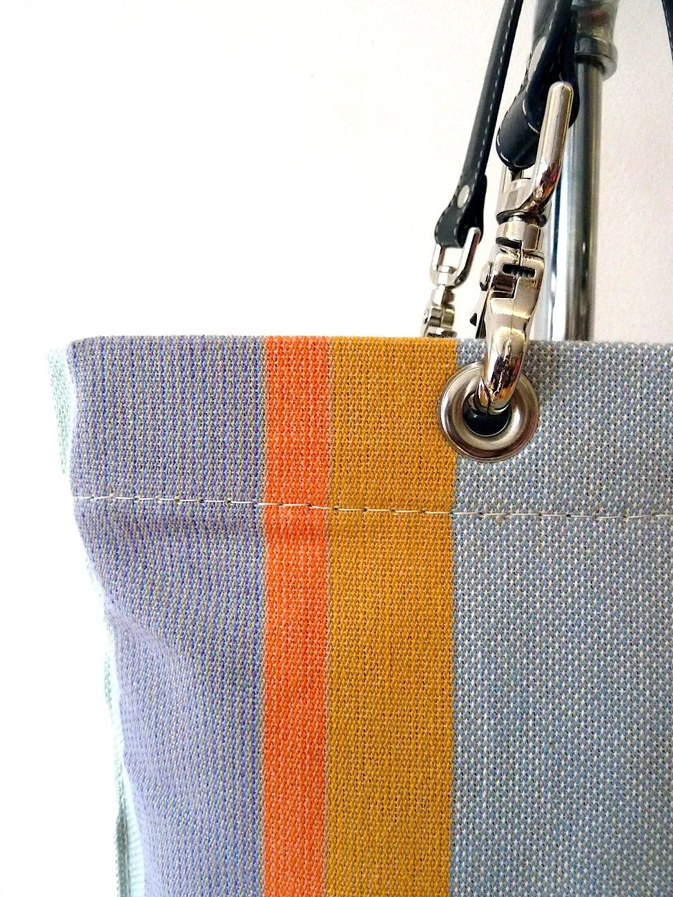 French Cotton Stripe Bags White Grey Color Block